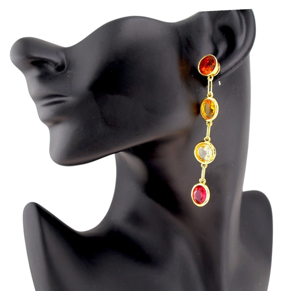 Lizzie Fortunato City Of Gems Linear Drop Earrings Crystal Gold Statement